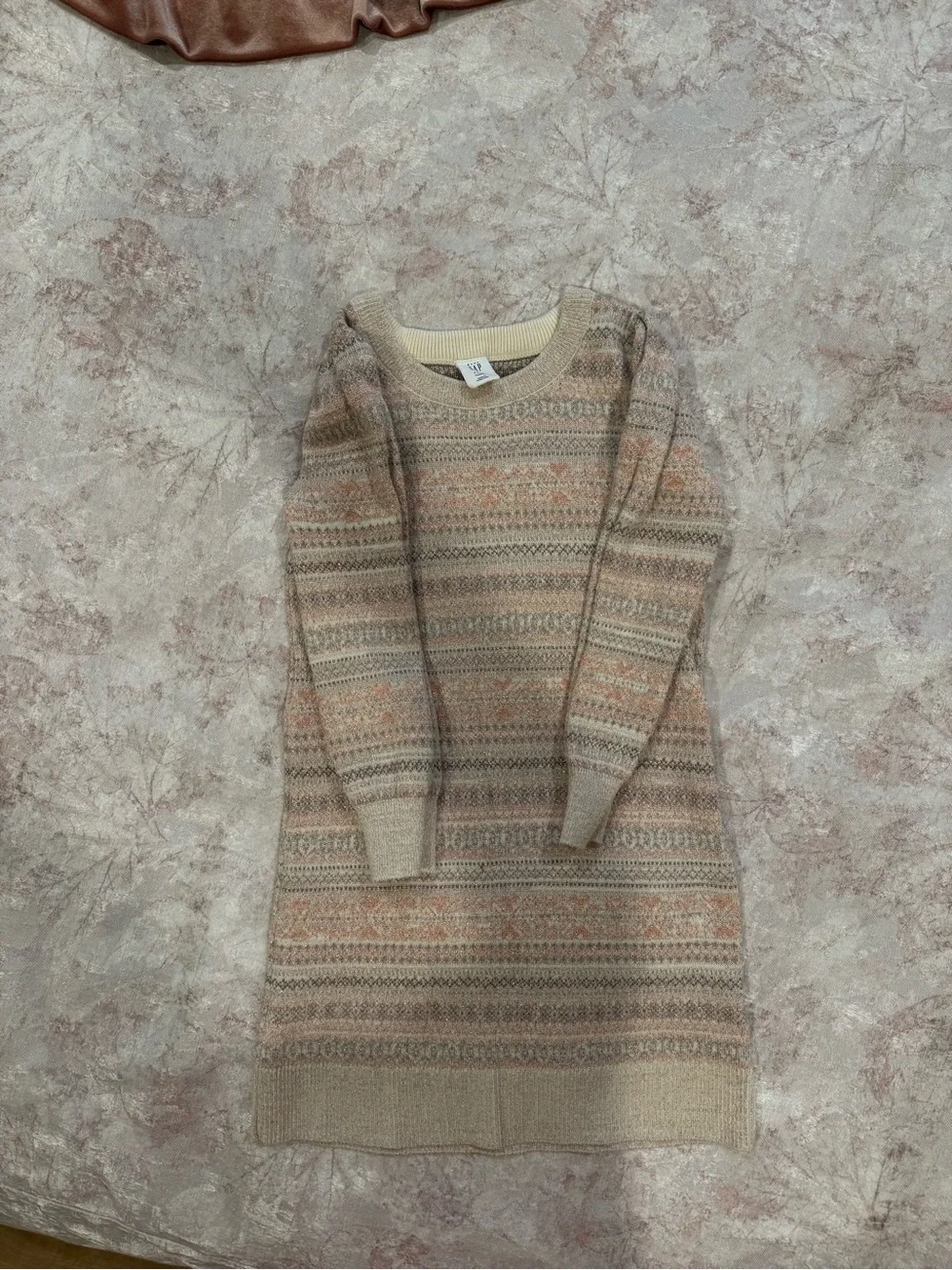 GAP Fair Isle Crewneck Sweater Dress in Beige, Peach and Gray